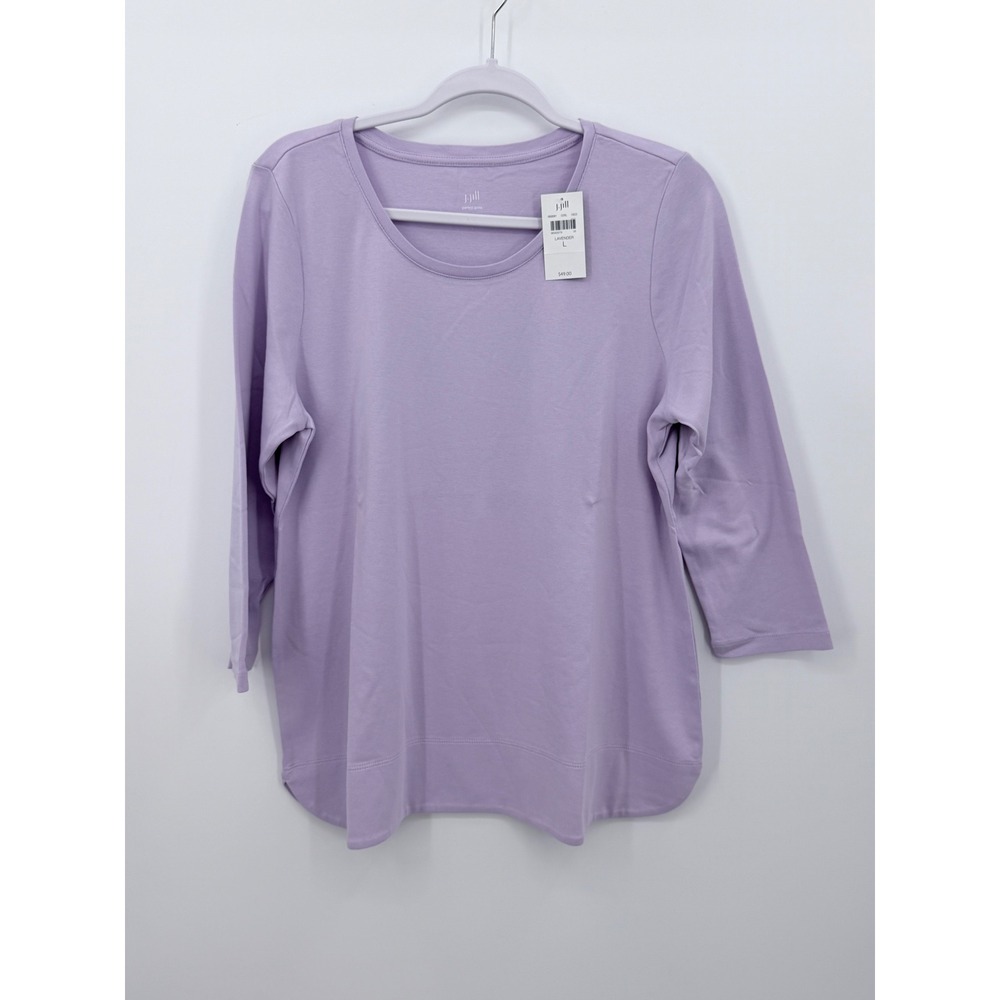 J. Jill Perfect Pima Tee Women L Lavender 3/4 Sleeve Scoop Neck T-Shirt NWT